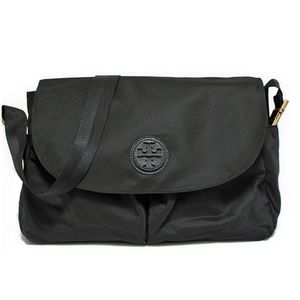 Tory Burch black messenger diaper bag